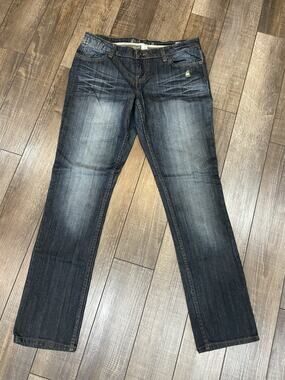 Y2K Mudd Skinny Dark Wash Mid Rise Distressed Straight Leg Jeans 11